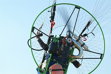 Image showing Flying paramotor