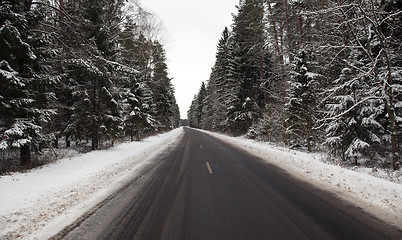Image showing the winter road in the wood 