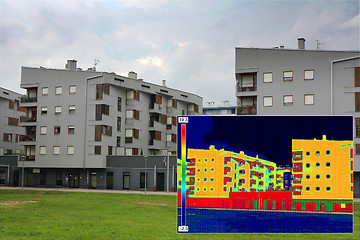 Image showing Residential building with Infrared thermovision image