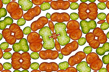 Image showing Vegetable kaleidoscope composition slices with tomatoes and kiwi