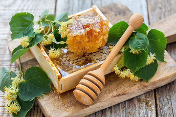 Image showing Linden flowers and honey in the comb.