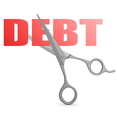 Image showing Cut red debt word with scissor