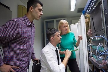 Image showing network engeneers working in network server room