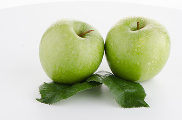 Image showing Two fresh green apples