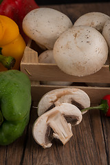 Image showing Vegetables on wooden box