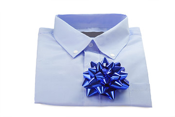 Image showing Blue Shirt with a ribbon