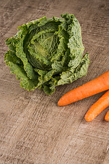 Image showing Savoy cabbage and carrots