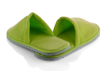 Image showing A pair of green slippers