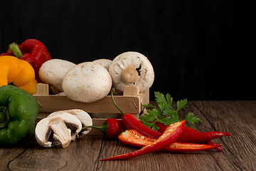 Image showing Vegetables on wooden box