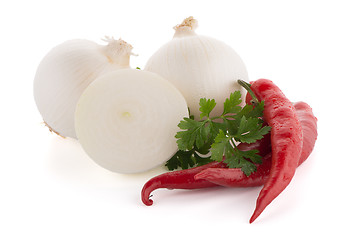 Image showing Onion, chilli peppers and parsley