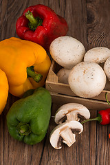 Image showing Vegetables on wooden box