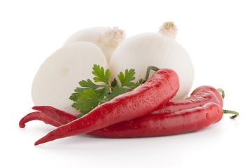 Image showing Onion, chilli peppers and parsley