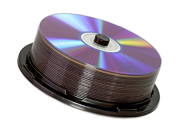 Image showing Shiny DVDs on a spindle
