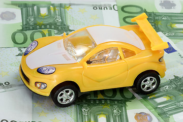 Image showing Toy Car on Euro Banknotes