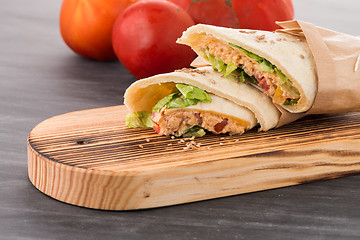 Image showing Tortilla with chicken and vegetables