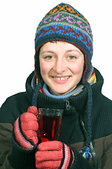 Image showing Young Woman with hot Tea