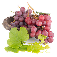 Image showing Fresh red grapes in wood bown