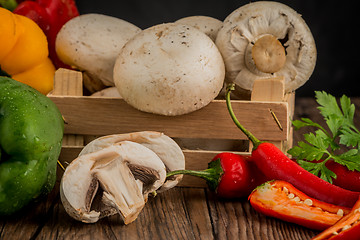 Image showing Vegetables on wooden box