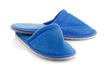 Image showing A pair of blue slippers