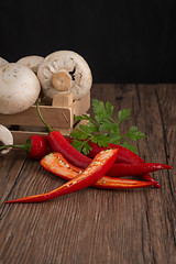 Image showing Vegetables on wooden box