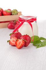 Image showing Homemade yogurt and strawberries