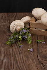 Image showing Champignons in a wooden box