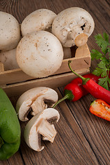 Image showing Vegetables on wooden box