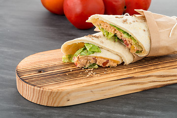 Image showing Tortilla with chicken and vegetables