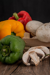 Image showing Vegetables on wooden box