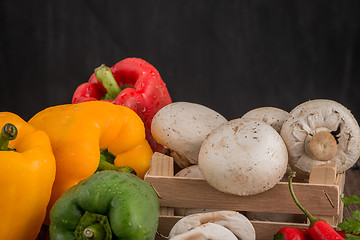 Image showing Vegetables on wooden box