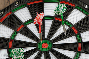 Image showing Dart board with darts