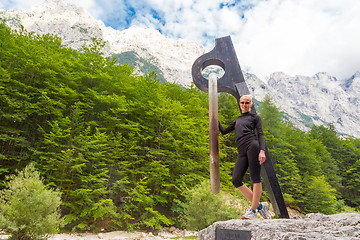 Image showing Active sporty woman relaxing in Vrata Valley, Slovenia.