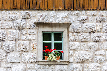 Image showing Traditional alpine stone window.