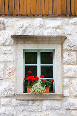 Image showing Traditional alpine stone window.