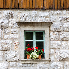 Image showing Traditional alpine stone window.