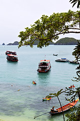 Image showing  boat coastline of a  green lagoon and tree    sea thailand kho 