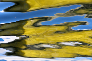 Image showing Reflexion on a lake in Denmark with blue colour