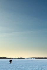 Image showing Iced lake in denmark in winter with people on it