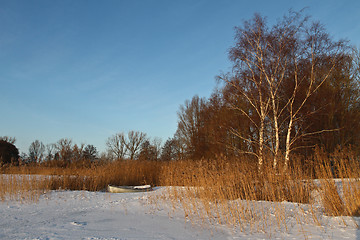 Image showing Boat at the lake in winter