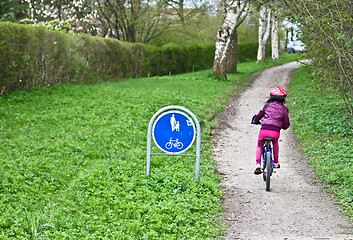 Image showing Family on a path in spring in Denmark