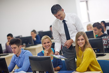 Image showing students with teacher  in computer lab classrom