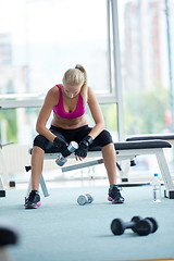 Image showing young woman exercise with dumbells