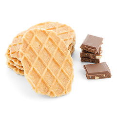 Image showing Pile of sweet waffles and chocolate parts