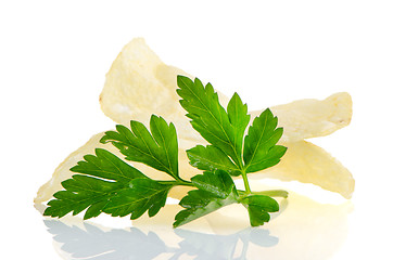 Image showing Potato chips and parsley