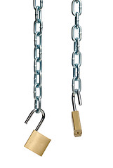 Image showing Two open padlock and chain 