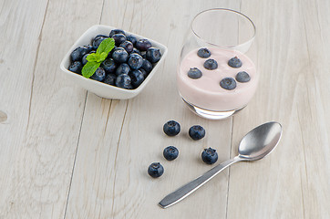 Image showing Yogurt with fresh blueberries