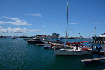 Image showing SOCHI, RUSSIA: 29.09.2014 - detail of the seaport with the yacht