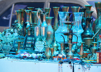 Image showing Various souvenirs for sale on a market