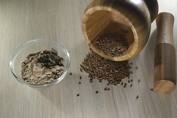 Image showing mortar and ground flax