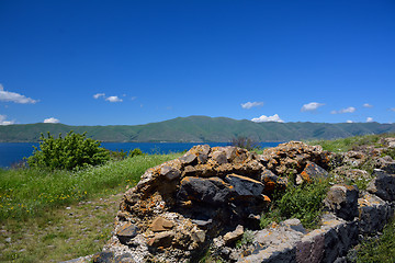 Image showing Stones of the preserved wall in monastery Sevanavank